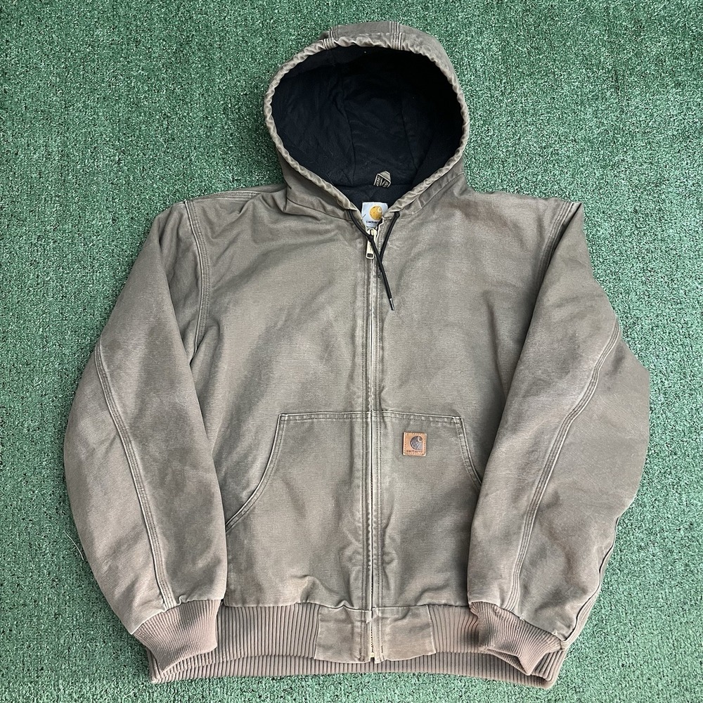 Carhartt Mens Sz XL J130 LBR Jacket Light Brown Quilt Lined Hooded Full Zip